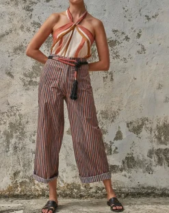 Pantalon Santa Fe rayé rose/bleu