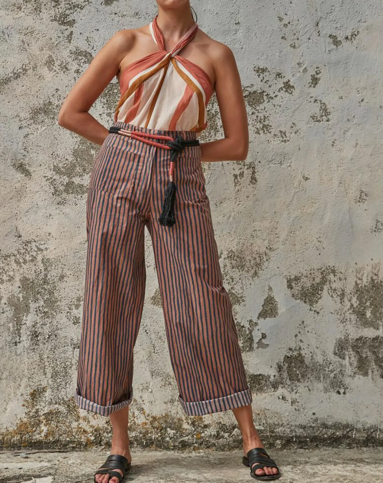 Pantalon Santa Fe rayé rose/bleu