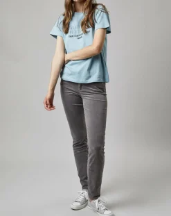 Pantalon slim Albi effet Velours gris clair