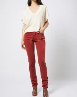 Pantalon Slim en velours côtelé à taille mi-haute rouge moyen
