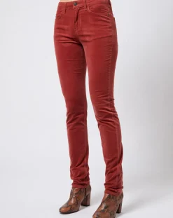 Pantalon Slim en velours côtelé à taille mi-haute rouge moyen