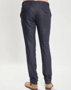 Pantalon Slim Fit en Laine mélangée & Flanelle Mouline bleu