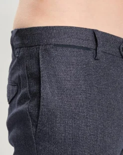 Pantalon Slim Fit en Laine mélangée & Flanelle Mouline bleu