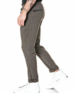 Pantalon Slim Smart Business imprimé chevrons marron