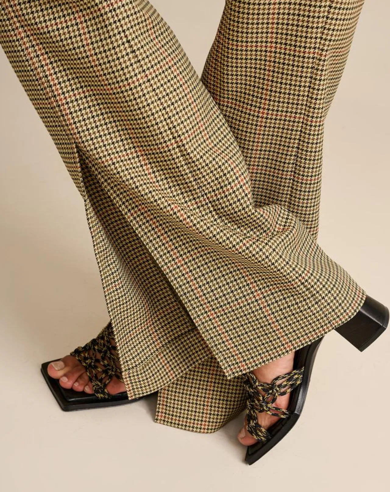 Pantalon Vertige pied-de-poule beige