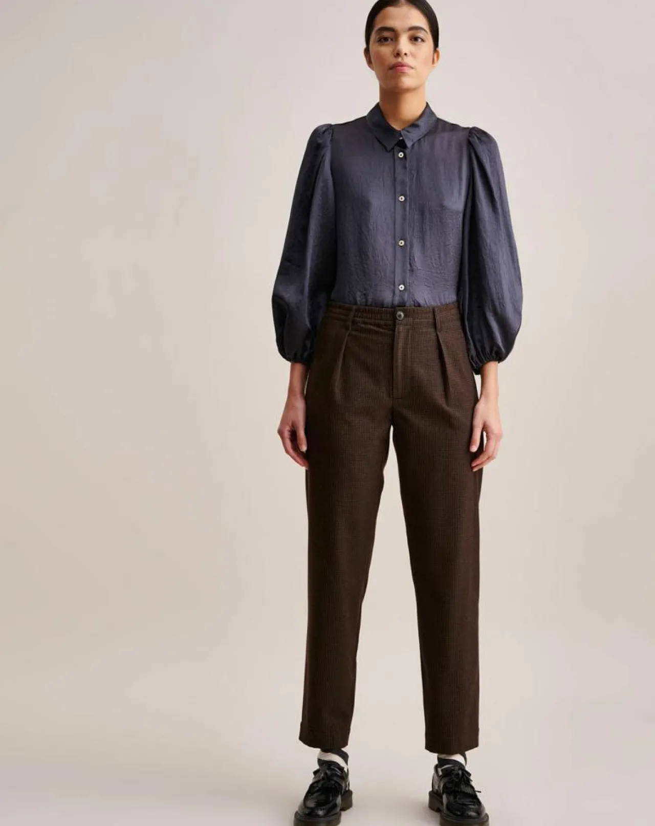 Pantalon Villa imprimé vichy marron