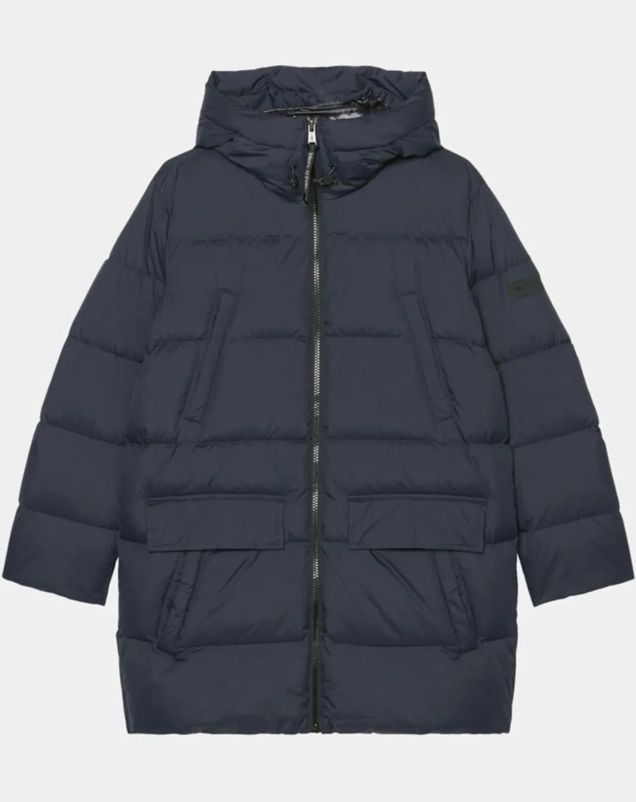 Parka Puffa mi-longue à capuche bleu marine