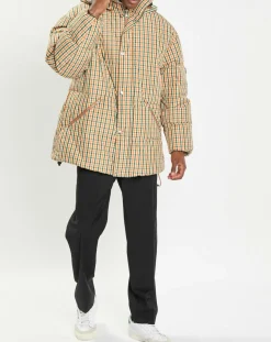 Parka Puffer oversize à carreaux multicolore