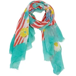 Paréo Anneke en Lin & Coton bleu/multicolore - 105x200 cm