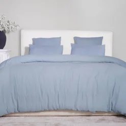 Parure de Couette 3 pcs 100% Gaze de Coton Lavé bleu givrée