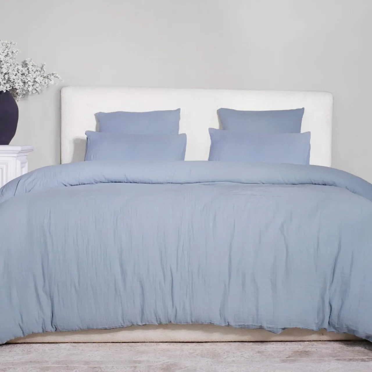 Parure de Couette 3 pcs 100% Gaze de Coton Lavé bleu givrée