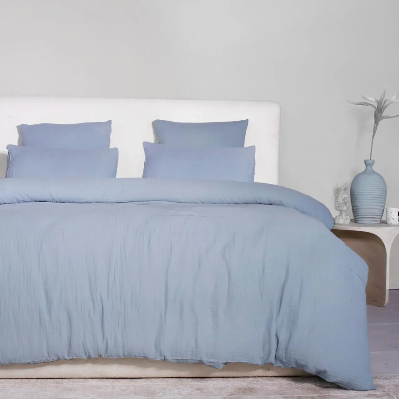 Parure de Couette 3 pcs 100% Gaze de Coton Lavé bleu givrée