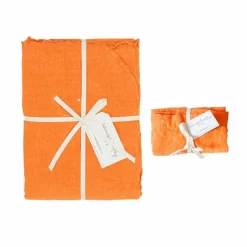 Parure de lit en lin lavé 1 place terracotta 140x200 cm