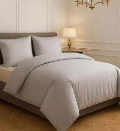 Parure housse de couette 100% Satin de Coton gris clair