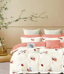 Parure housse de couette en Coton rose