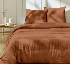 Parure housse de couette 100% Gaze de Coton terre cuite
