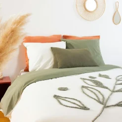 Parure housse de couette Herbier blanc/kaki