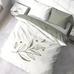 Parure housse de couette Herbier blanc/kaki