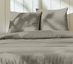 Parure housse de couette 100% Gaze de Coton gris galet