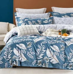 Parure housse de couette en Coton bleue