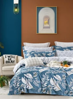 Parure housse de couette en Coton bleue