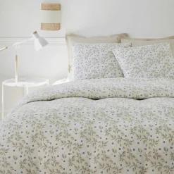 Parure Housse de Couette 100% Gaze de Coton Imprimé Loucile blanche