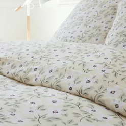 Parure Housse de Couette 100% Gaze de Coton Imprimé Loucile blanche