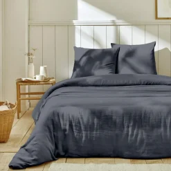 Parure housse de couette 100% Gaze de Coton bleu jean