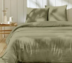 Parure housse de couette 100% Gaze de Coton vert de gris