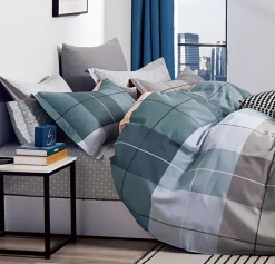 Parure housse de couette 100% Percale de Coton bleue