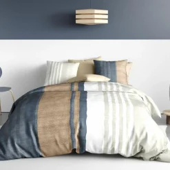 Parure housse de couette 100% Percale de Coton Romane beige