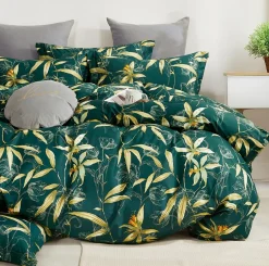 Parure housse de couette 100% Percale de Coton verte