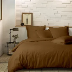Parure housse de couette 100% Percale de Coton ocre