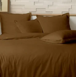 Parure housse de couette 100% Percale de Coton ocre