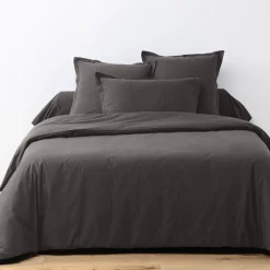 Parure housse de couette unie gris foncé