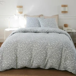 Parure Housse de Couette 100% Gaze de Coton Imprimé Edana grise