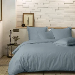 Parure housse de couette 100% Percale de Coton azur