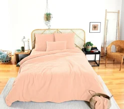 Parure housse de couette 100% Gaze de Coton pêche