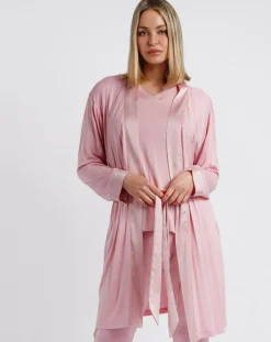 Peignoir maille satinée à bandes pétale