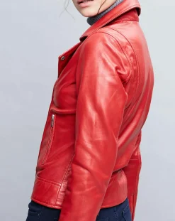 Perfecto en Cuir Deborah rouge