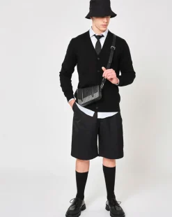 Petit Sac en Toile enduite & Cuir Bordeaux noir/blanc - 14x19x4.5 cm