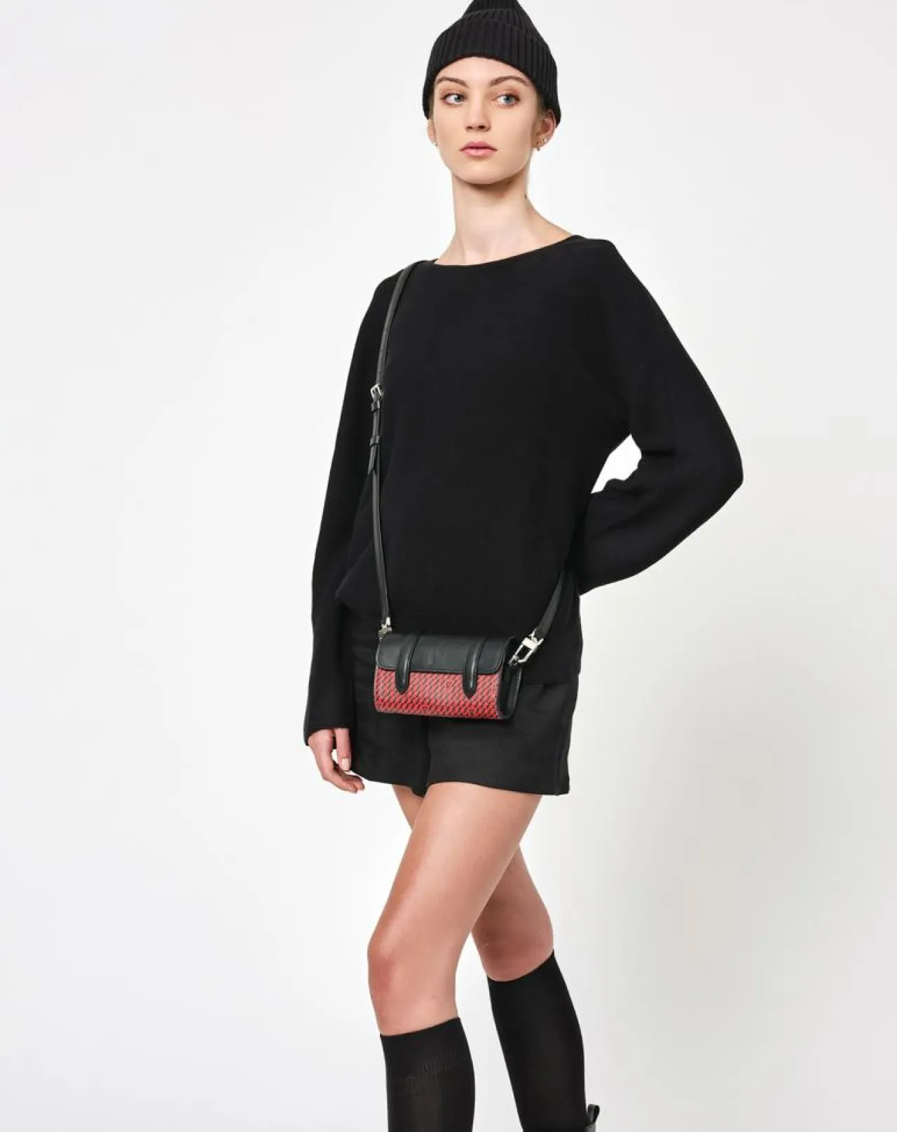 Petit Sac en Toile enduite & Cuir Cyclo rouge/noir - 10x17x17 cm