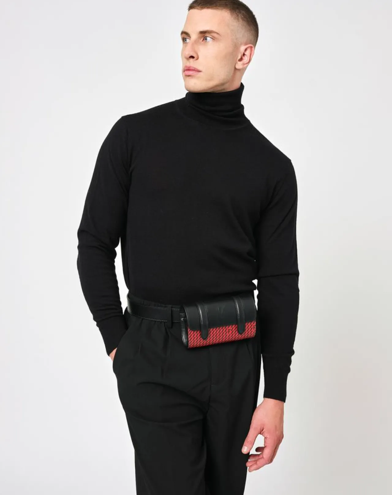 Petit Sac en Toile enduite & Cuir Cyclo rouge/noir - 10x17x17 cm