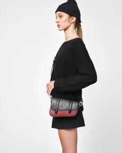 Petit Sac en Toile enduite & Cuir Bordeaux rouge/noir - 14x19x4.5 cm