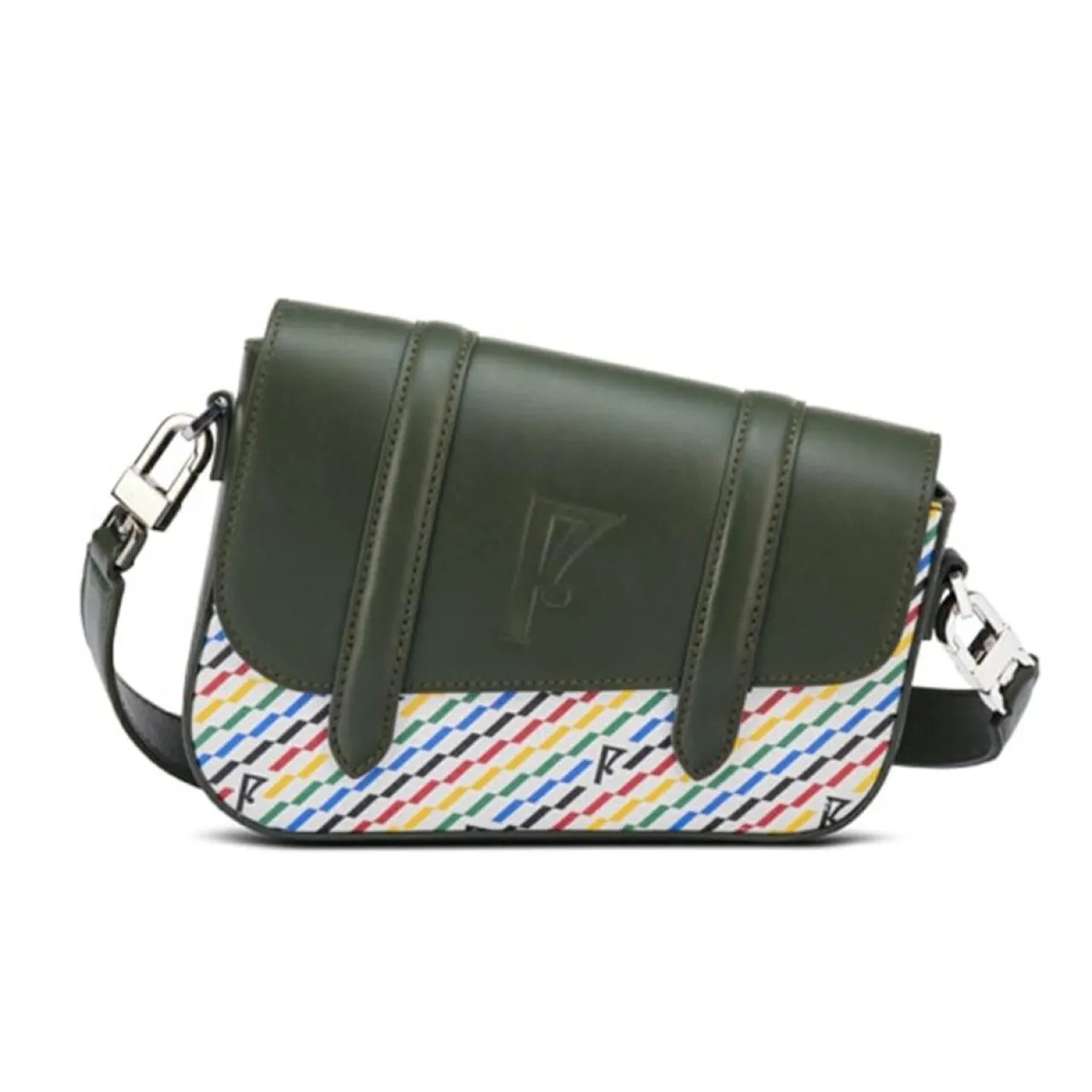 Petit Sac en Toile enduite & Cuir Bordeaux noir/multicolore - 14x19x4.5 cm