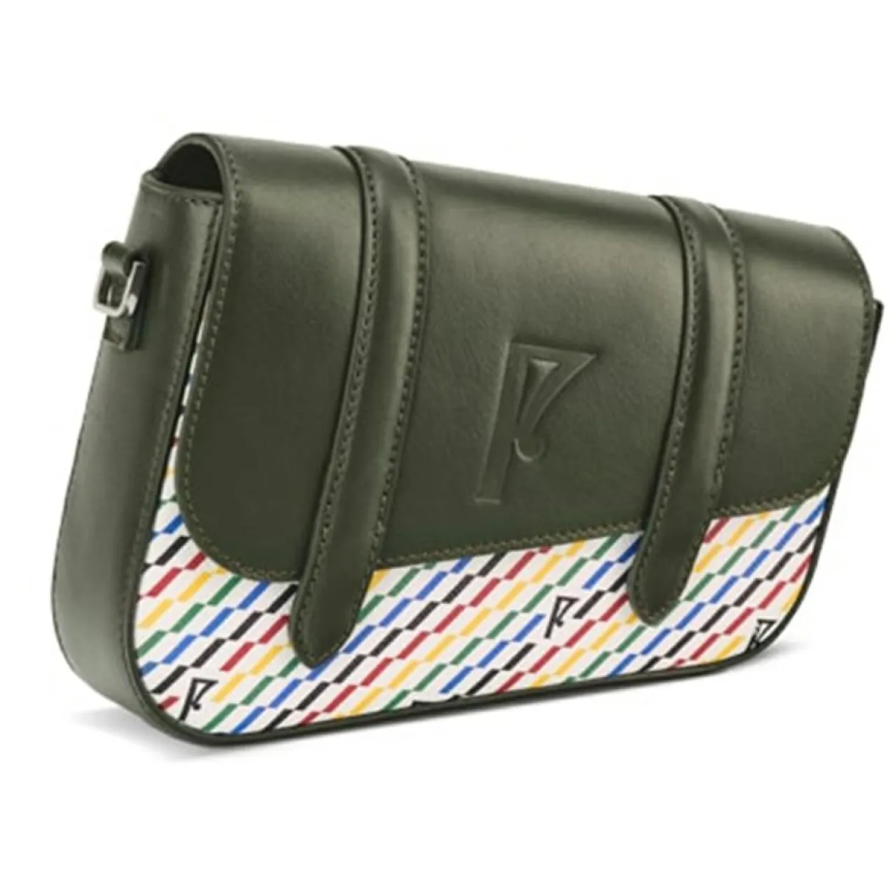 Petit Sac en Toile enduite & Cuir Bordeaux noir/multicolore - 14x19x4.5 cm