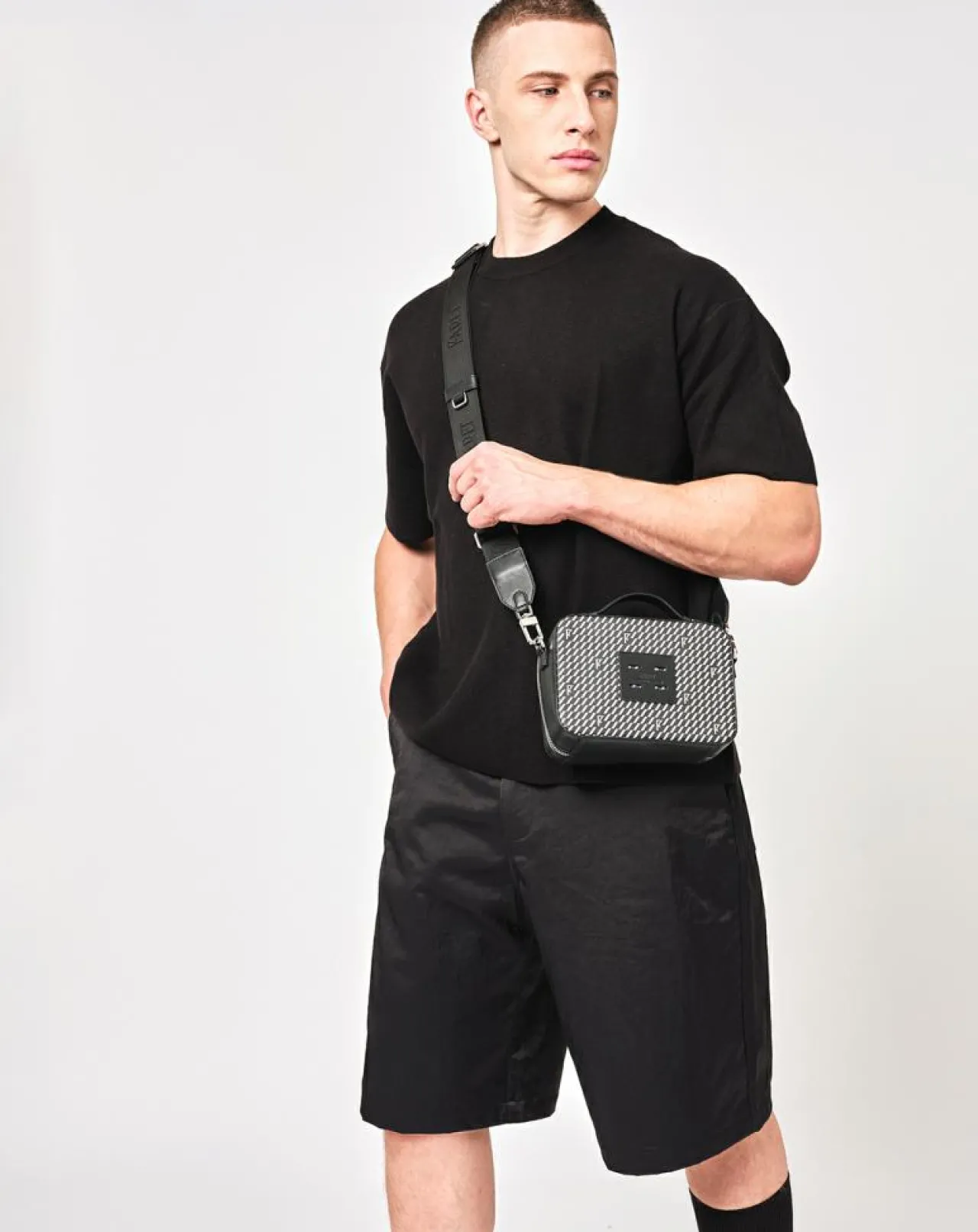 Petit Sac en Toile enduite Pyla noir/blanc - 13x19x6.5 cm