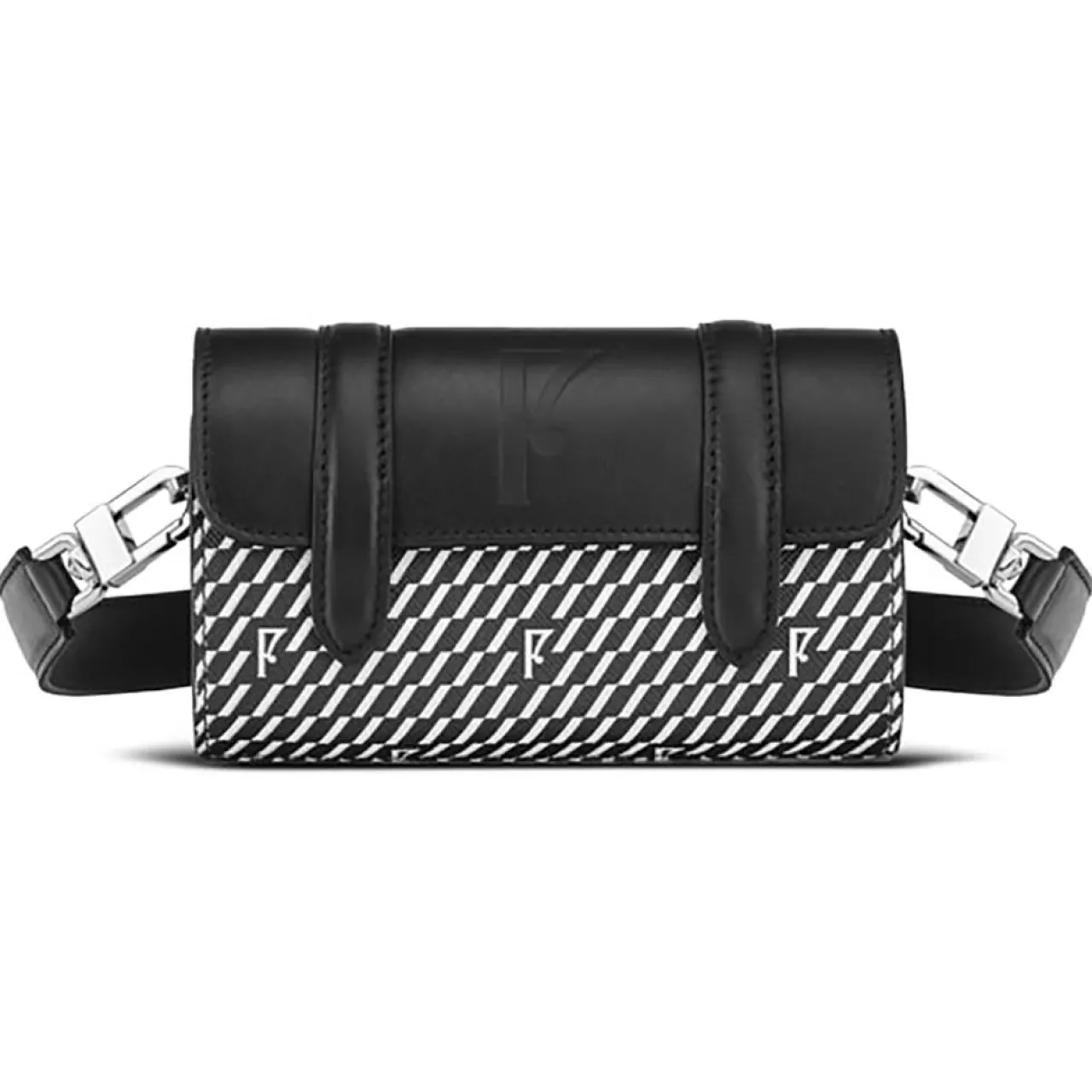 Petit Sac en Toile enduite & Cuir Cyclo noir/blanc - 10x17x4.5 cm