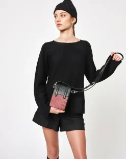 Petit Sac en Toile enduite & Cuir Arguin rouge/noir - 18x11.5x3 cm