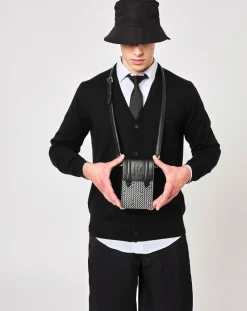 Petit Sac en Toile enduite & Cuir Arguin noir/blanc - 18x11.5x3 cm